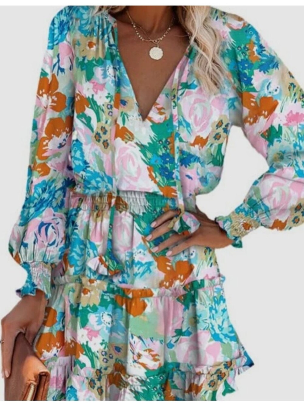 Dokotoo Split V Neck Ruffle Chiffon Mini Dress Size Small